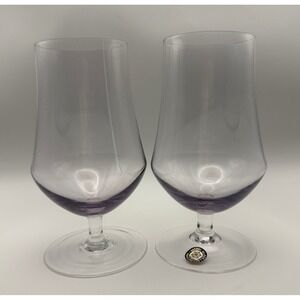 Sasaki Glass Japan Handcrafted Purple Tint Stemware Tulip Wine Glasses Set of 2